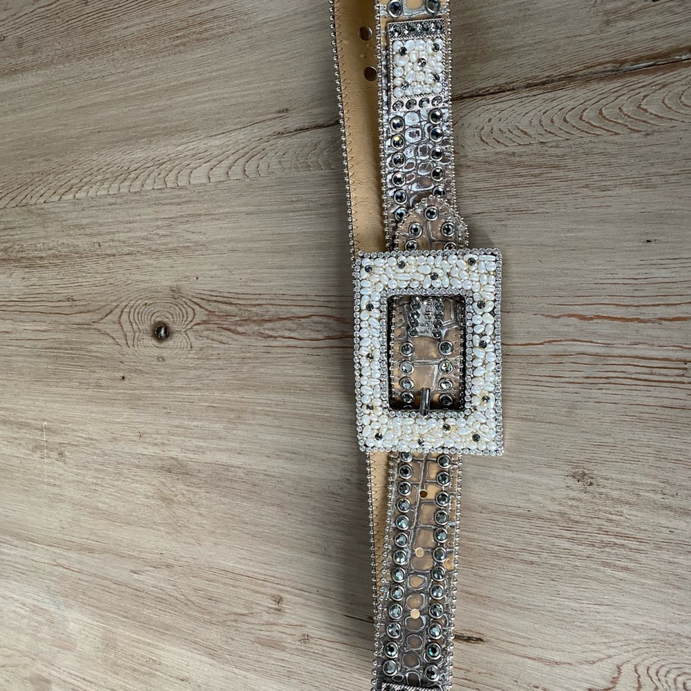 B.B. Simon Silver and White Crystal Belt